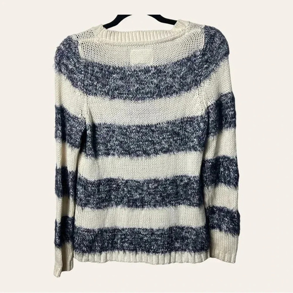 1277. Anthropologie TABITHA SWEATER SIZE SMALL EYELASH‎ KNITTED CREAM/NAVY-BLUE - Picture 7 of 10